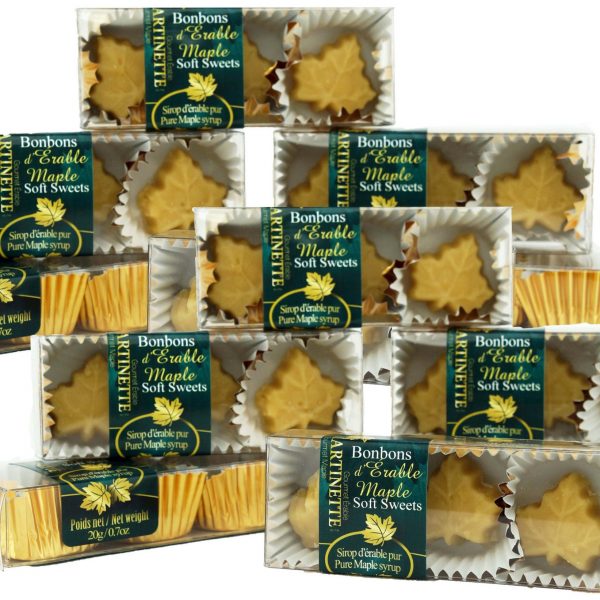 Caramelos fundentes de maple puro- 12 cajas de 3 piezas (de 20g/0.7oz) en forma de hoja de maple