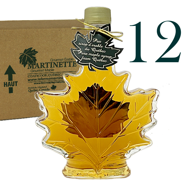 Hoja de maple 12×250 ml-8.5 US Fl.oz Canada A- Jarabe puro de maple Botella de vidrio
