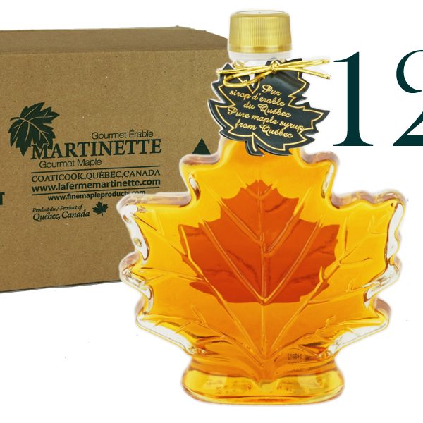 Hoja de maple 12×250 ml-8.5 US Fl.oz Canada A- Jarabe puro de maple Botella de vidrio