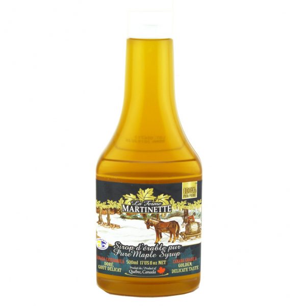 Jarabe puro de maple 500ml -CANADÁ A- Dorado, sabor delicado- Botella exprimida